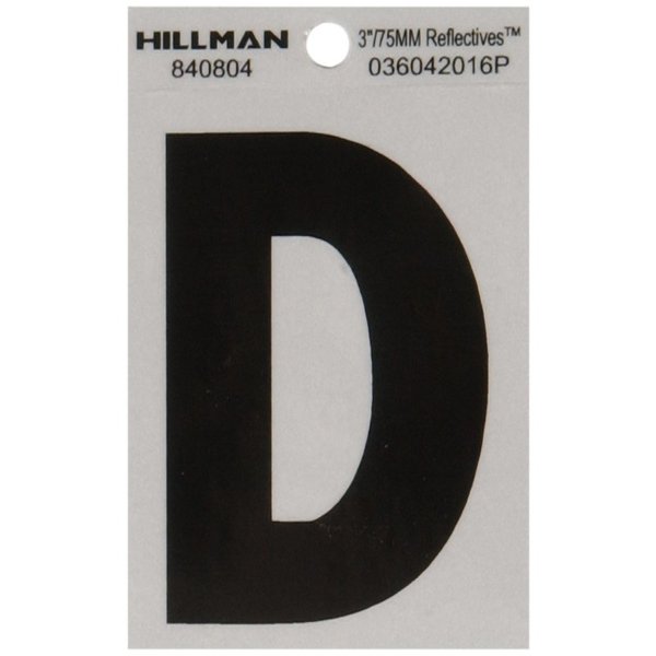 Hillman 3 in. Reflective Black Vinyl Self-Adhesive Letter D 1 pc, 6PK 840804